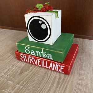 Santa Surveillance wooden Christmas decor